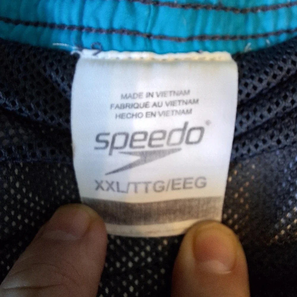 Speedo Swim Lined Mens XXL Gray Blue Board Shorts Pocket Drawstring